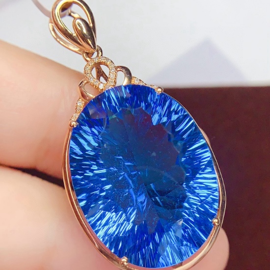 14k Gold 25.2 Ct Natural Topaz & Diamond Pendant( Without Chain )