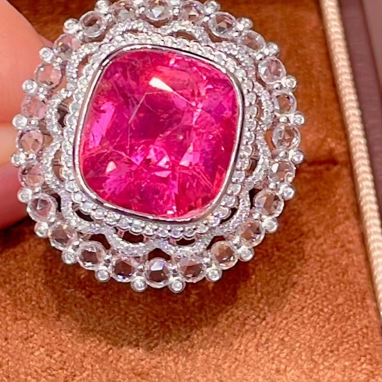 14k Gold 9.09 Ctw Natural Tourmaline & Diamond Ring