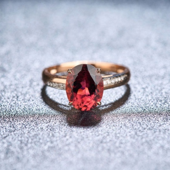 14k Gold 2.5 Ct Natural Tourmaline & Diamond Ring