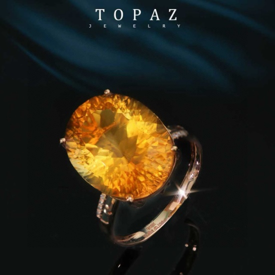14k Gold 10.98 Ctw Natural Citrine & Diamond Ring