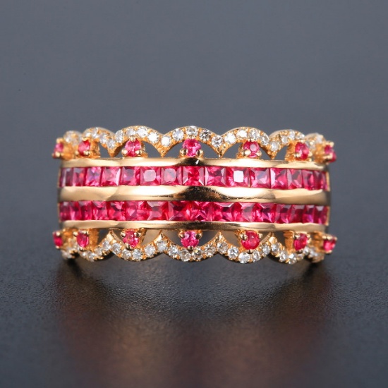 14k Gold 1.28 Ctw Natural Ruby & Diamond Ring