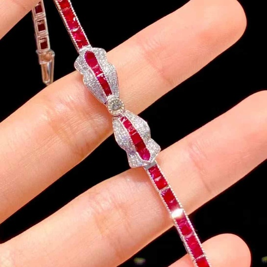 14k Gold 6 Ct Natural Ruby & Diamond Bracelet