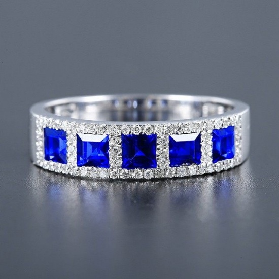 14k Gold 1.37 Ctw Vivid Blue Natural Sapphire & Diamond Ring