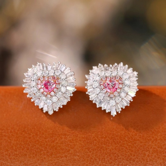 14k Gold 0.90 Ctw Natural Pink Diamond & Diamond Earrings