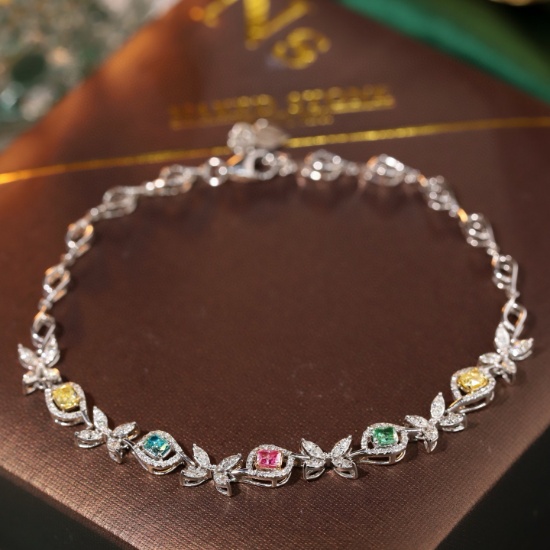 14k Gold 1.1 Ctw Natural Color Diamond & Diamond Bracelet