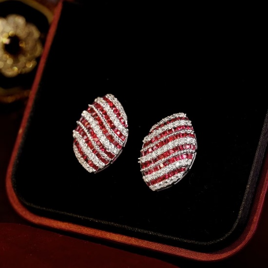 14k Gold 2.88 Ctw Natural Ruby & Diamond Earrings