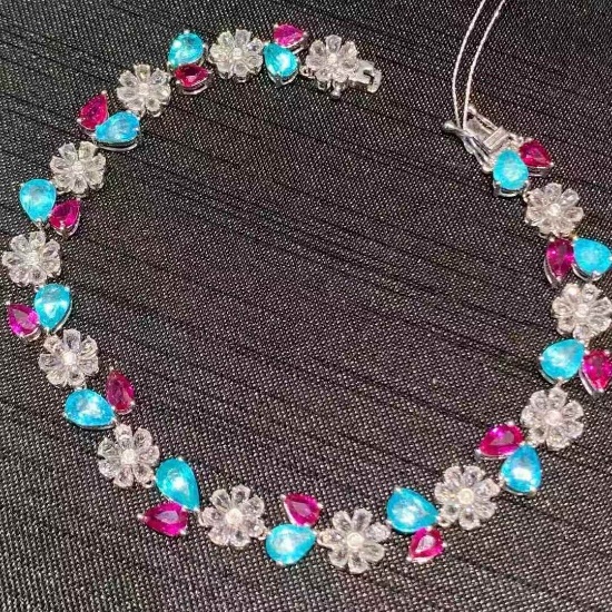 14k Gold 9.3 Ct Natural Paraiba Tourmaline & Ruby & Diamond Bracelet