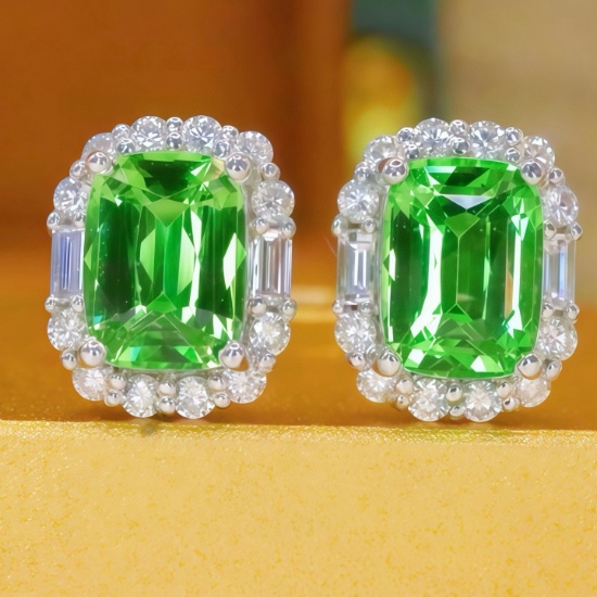 14k Gold 1.85 Ctw Natural Tsavorite & Diamond Earrings
