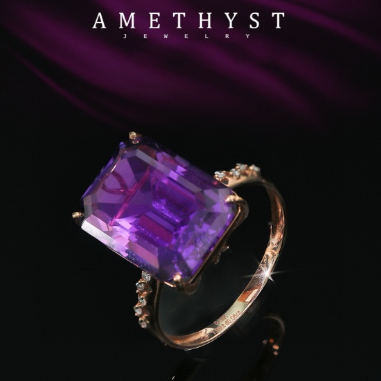 14k Gold 7.95 Ctw Natural Amethyst & Diamond Ring