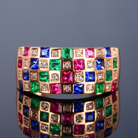 14k Gold 1.56 Ctw Natural Ruby & Sapphire & Emerald Ring