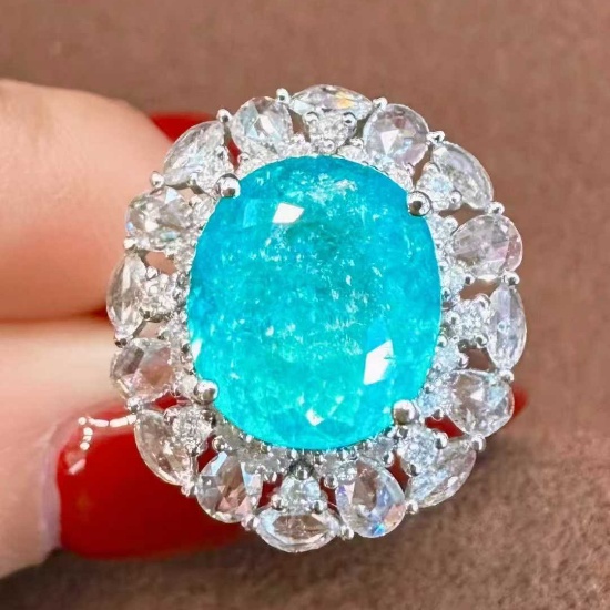 14k Gold 5.53 Ctw Natural Paraiba Tourmaline & Diamond Ring/pendant( Without Chain )