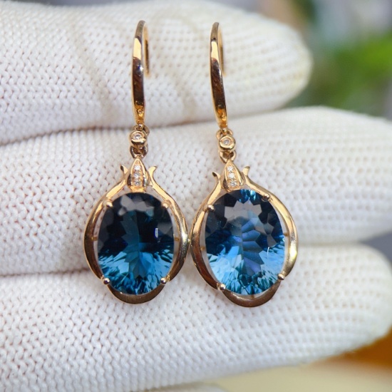 14k Gold 10.18 Ctw Natural Topaz & Diamond Earrings