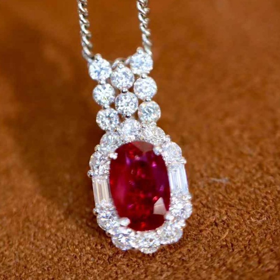 14k Gold 1.20 Ctw Natural Ruby & Diamond Pendant( Without Chain )