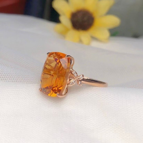 14k Gold 6.90 Ct Natural Citrine & Diamond Ring