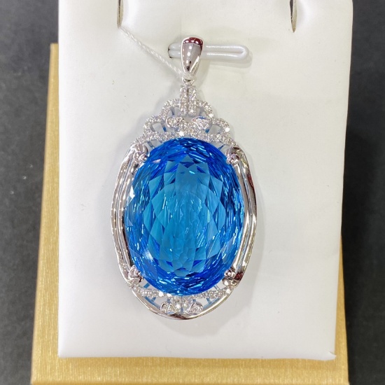 14k Gold 37.98 Ctw Natural Topaz & Diamond Pendant( Without Chain )