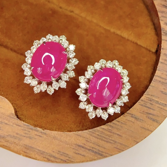 14k Gold 3.15 Ct Natural Ruby & Diamond Earrings