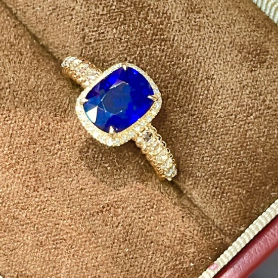 14k Gold 2.32 Ct Natural Sapphire & Diamond & Sapphire Ring