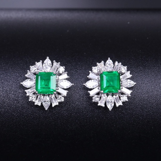 14k Gold 1.26 Ctw Natural Emerald & Diamond Earrings