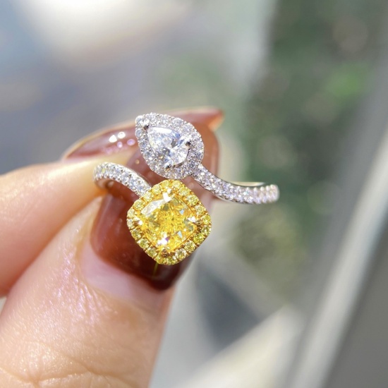 Gia Certified 14k Gold 1.14 Ctw Natural Yellow Diamond & Diamond Ring