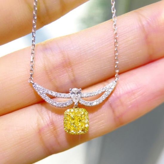 Gia Certified 14k Gold 0.80 Ctw Natural Yellow Diamond & Diamond Necklace
