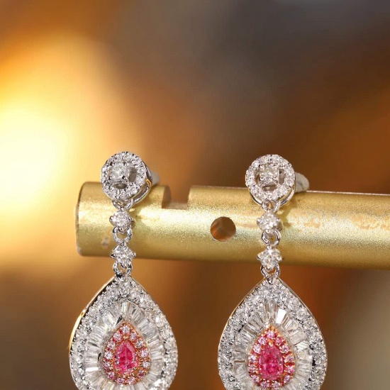 14k Gold 0.80 Ctw Natural Pink Diamond & Diamond Earrings