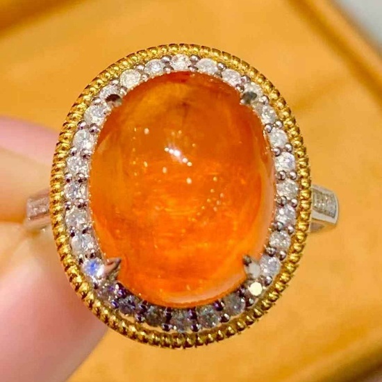 14k Gold 9 Ct Natural Spessartine & Diamond Ring