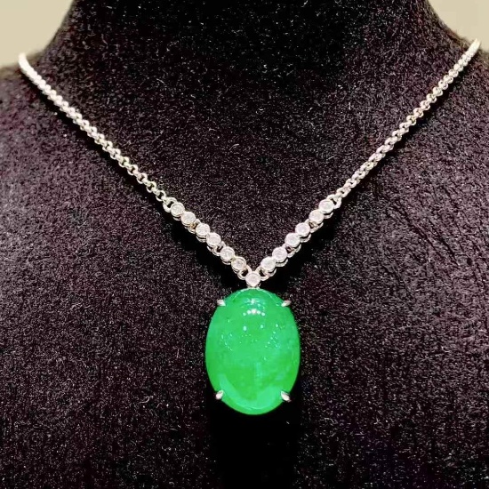 14k Gold 8.1 Ct Natural Emerald & Diamond Necklace