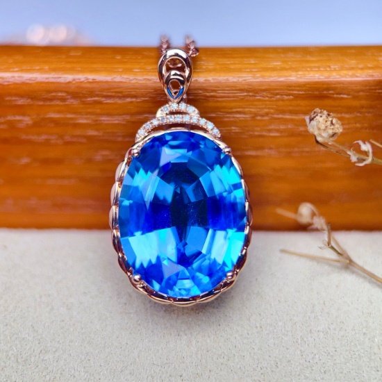 14k Gold 19.74 Ctw Natural Topaz & Diamond Pendant( Without Chain )