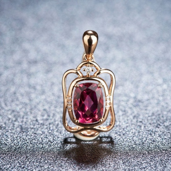 14k Gold 1.33 Ct Natural Tourmaline & Diamond Pendant( Without Chain )