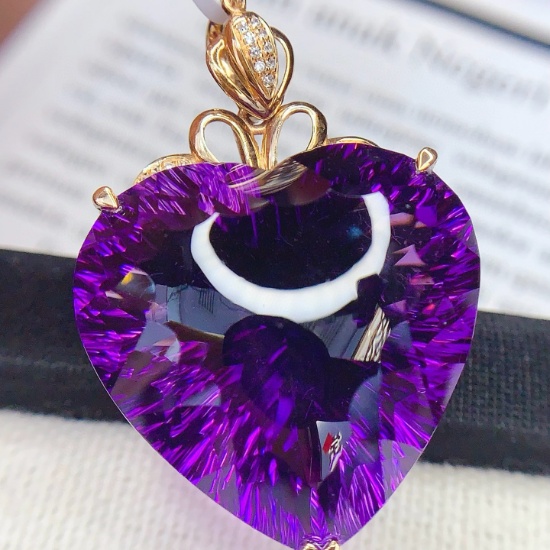 14k Gold 44.7 Ct Natural Amethyst & Diamond Pendant( Without Chain )