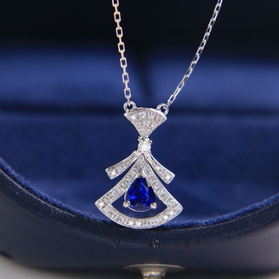 14k Gold 0.53 Ctw Vivid Blue Natural Sapphire & Diamond Necklace