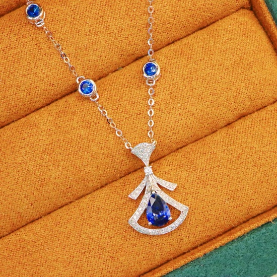 14k Gold 1.65 Ctw Vivid Blue Natural Sapphire & Sapphire Necklace