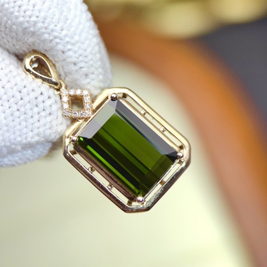14k Gold 3.48 Ctw Natural Tourmaline & Diamond Pendant( Without Chain )