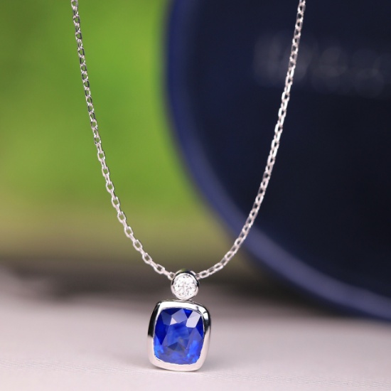 14k Gold 1.29 Ct Natural Sapphire & Diamond Necklace
