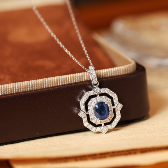 14k Gold 1.42 Ctw Natural Sapphire & Diamond Pendant( Without Chain )