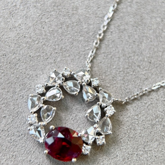 14k Gold 1.41 Ctw Natural Ruby & Diamond Necklace