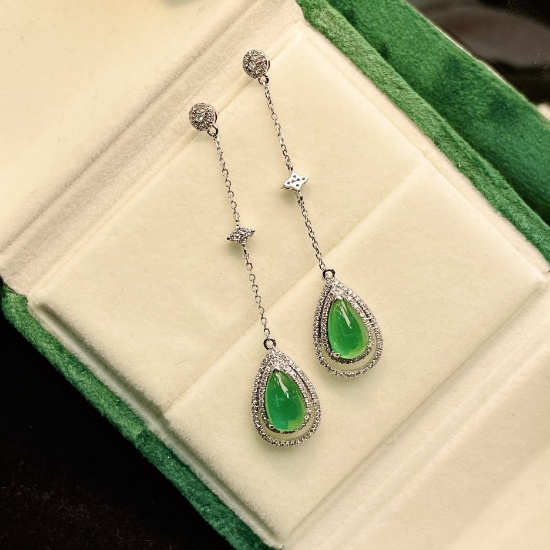 14k Gold 4 Ct Natural Emerald & Diamond Earrings