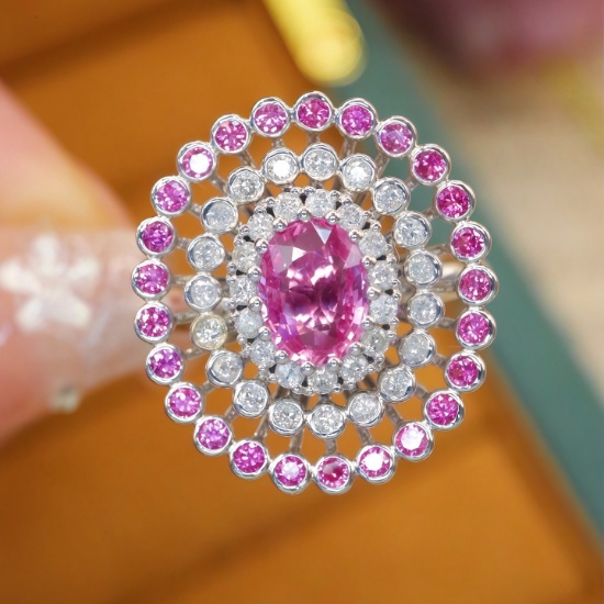 14k Gold 1.47 Ctw Natural Padparadscha Sapphire & Sapphire Ring