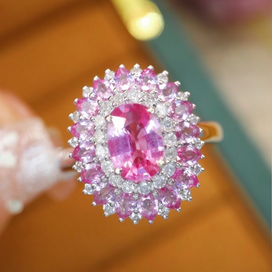 14k Gold 2.18 Ctw Natural Padparadscha Sapphire & Sapphire Ring