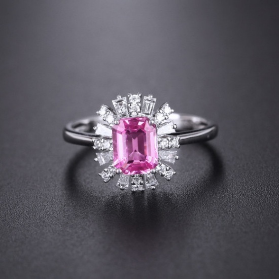 14k Gold 1.44 Ctw Natural Padparadscha Sapphire & Diamond Ring