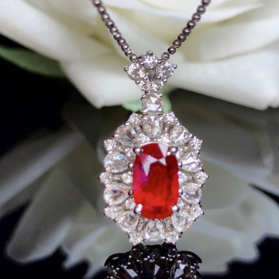 14k Gold 2.08 Ctw Natural Ruby & Diamond Pendant( Without Chain )
