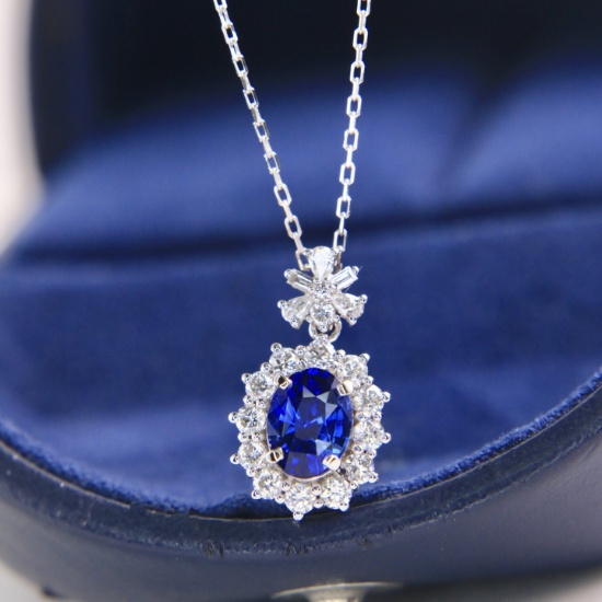 14k Gold 1.53 Ctw Natural Sapphire & Diamond Necklace