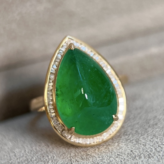 14k Gold 6.48 Ctw Vivid Green Natural Emerald & Diamond Ring