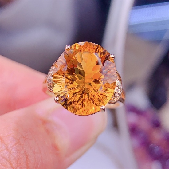 14k Gold 10.2 Ct Natural Citrine & Diamond Ring