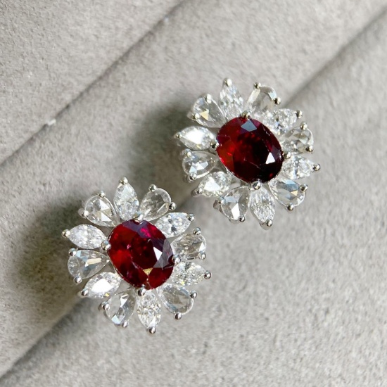 14k Gold 1.99 Ctw Natural Ruby & Diamond Earrings