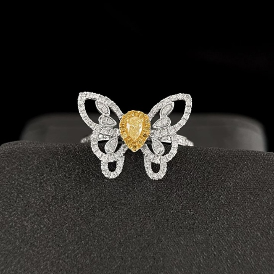 14k Gold 0.56 Ct Natural Color Diamond & Butterfly Ring