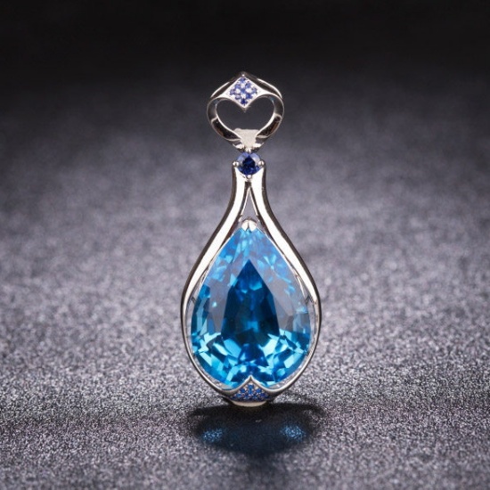 14k Gold 24.41 Ctw Natural Topaz & Sapphire Pendant( Without Chain )