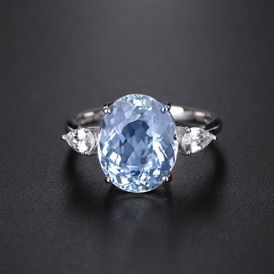 14k Gold 4.71 Ctw Natural Aquamarine & Sapphire Ring
