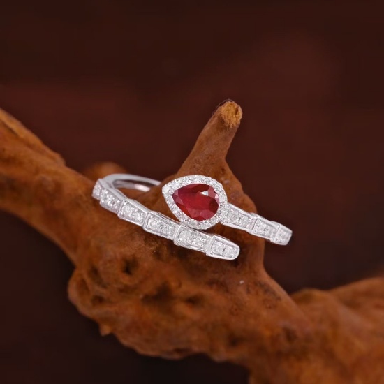 14k Gold 0.45 Ctw Natural Ruby & Diamond & Snake Ring