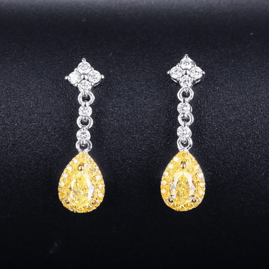 14k Gold 0.72 Ctw Natural Yellow Diamond & Diamond Earrings